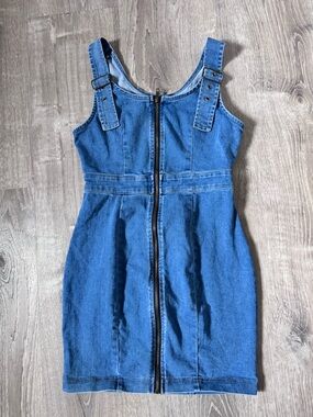 Haute Monde Medium Blue Denim Zip-Front Mini Dress